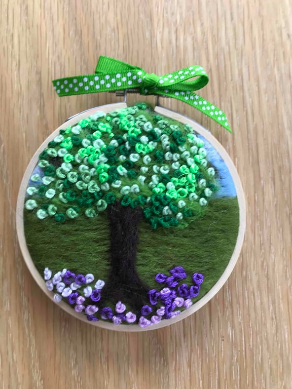 Hand embroidery-needle felted-hoop art - tree
