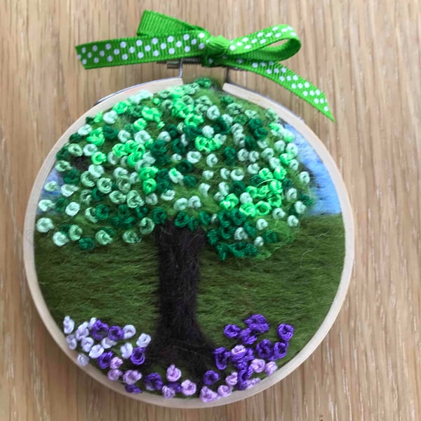 Hand embroidery-needle felted-hoop art - tree