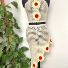 Floral crochet halter top and skirt set. Yellow. Red. Cream. Size 6. Handmade.