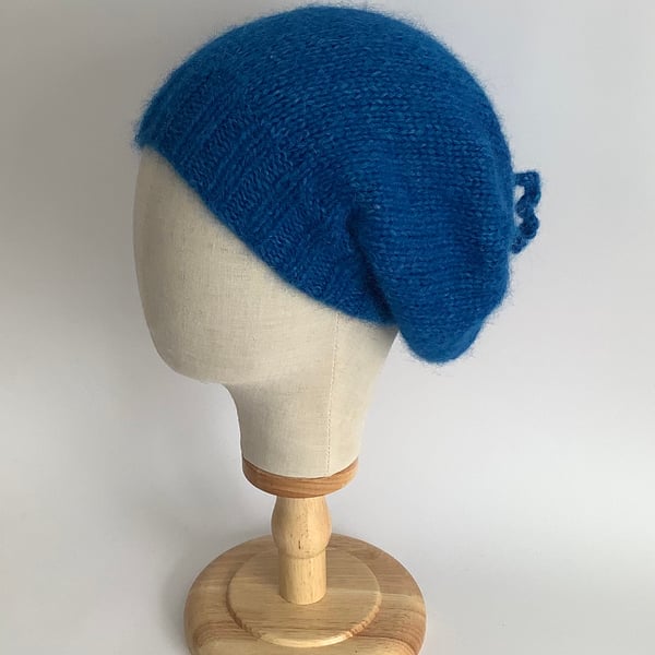 SLOUCH BEANIE , hat. ' Elodie'. Luxurious baby alpaca , merino wool . Blue.