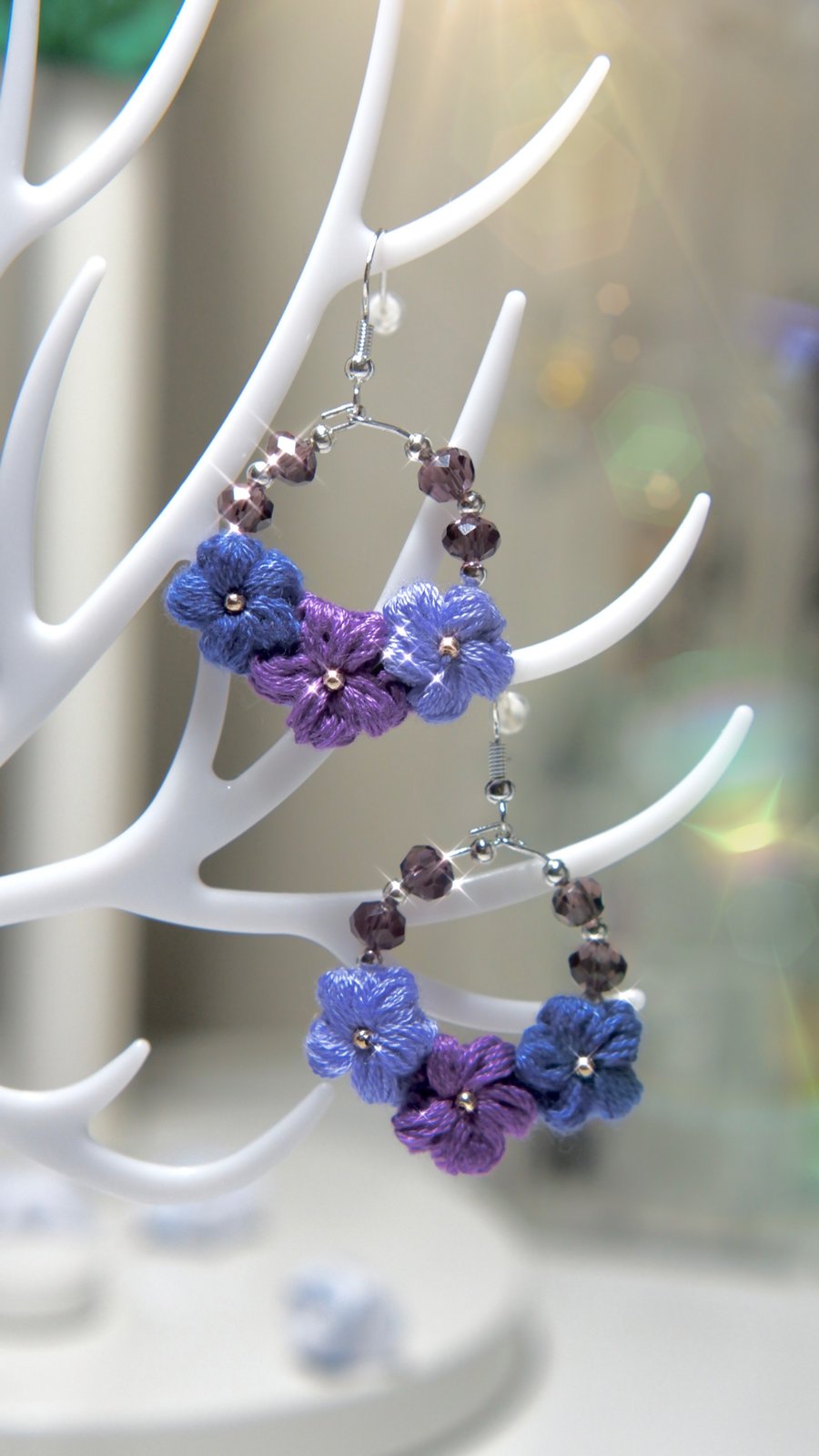 Microcrochet purple flowers earrings 