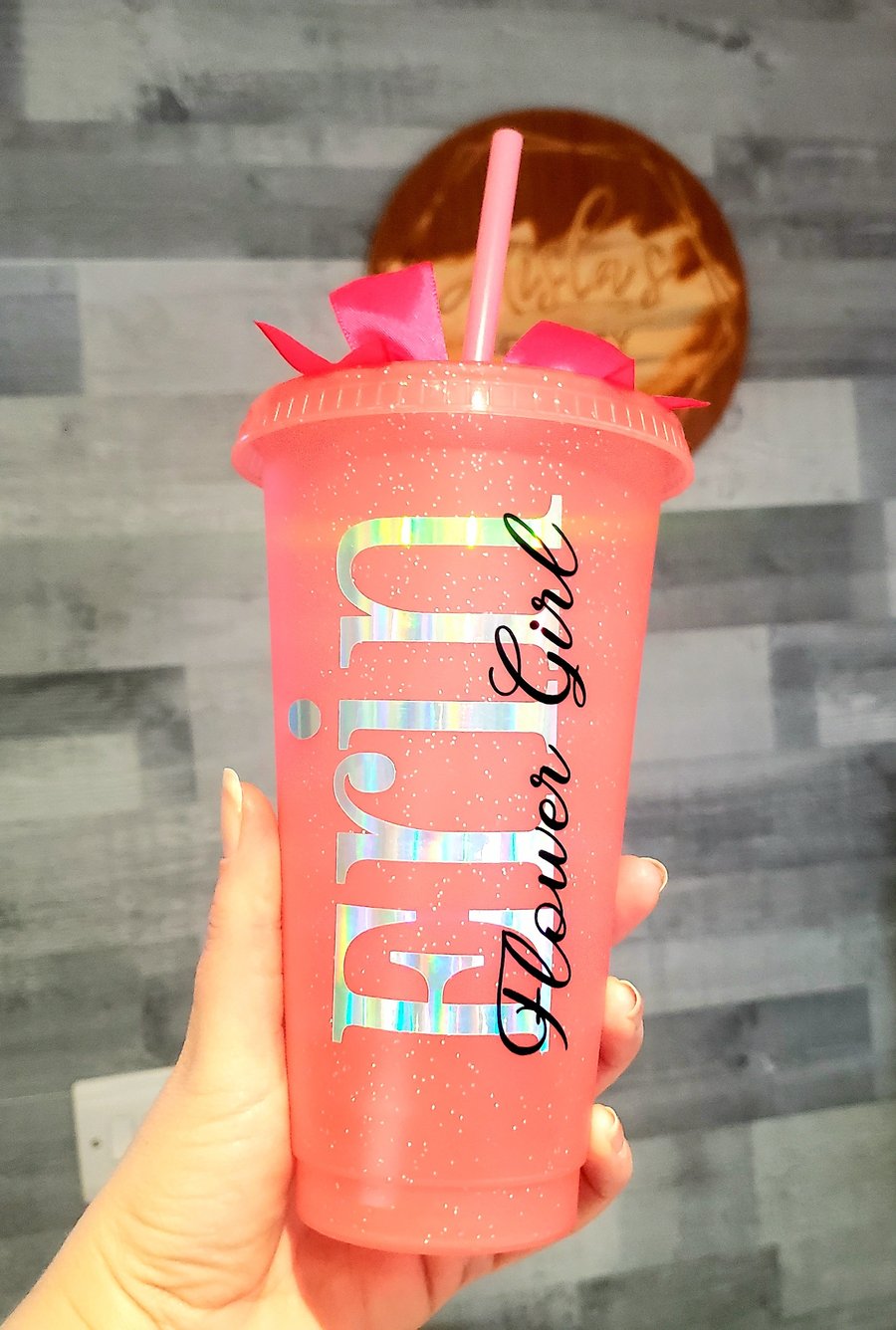 Personalised Flower Girl Cold Cup With Straw, Wedding Gift For Her, Custom Made 