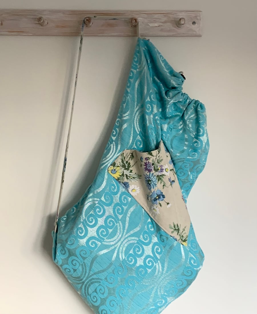 yoga bag laundry bag in reclaimed vintage fabric