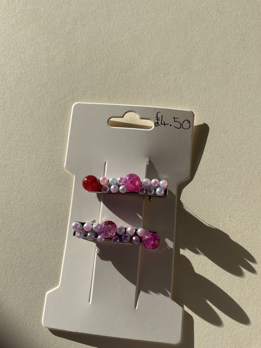 Pink glass Beaded clips