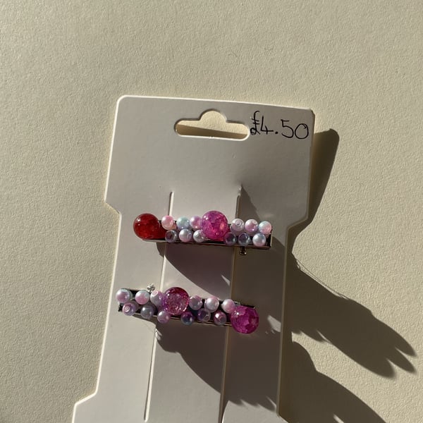 Pink glass Beaded clips