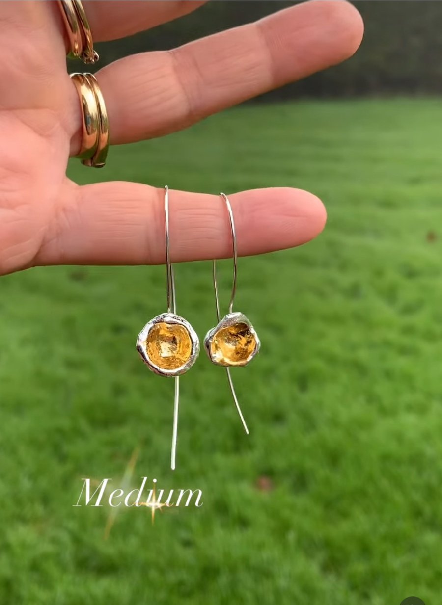 Silver and 24k gold stem earrings