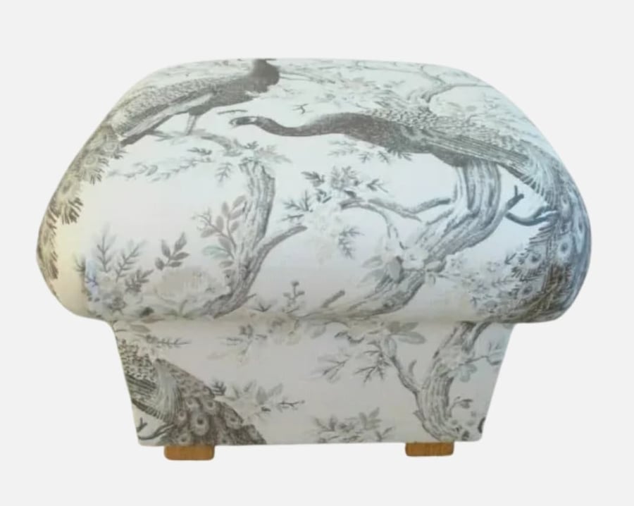 Storage Footstool Laura Ashley Belvedere Soft Truffle Fabric Pouffe Peacocks 