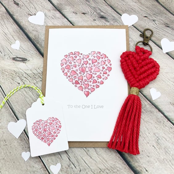 Macrame Love Heart Keyring & Card Gift Set - Anniversary Gift