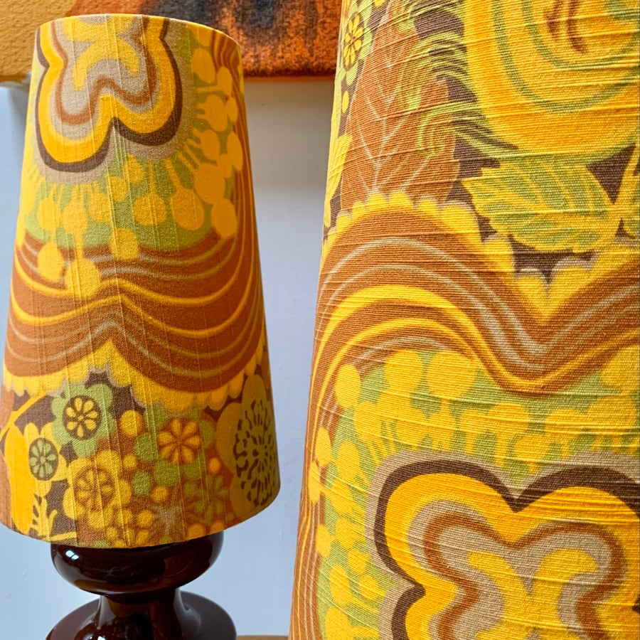 Yellow Mustard POMPEJA Boras Marta-Lena Bjerhagen Vintage Fabric Lampshade 