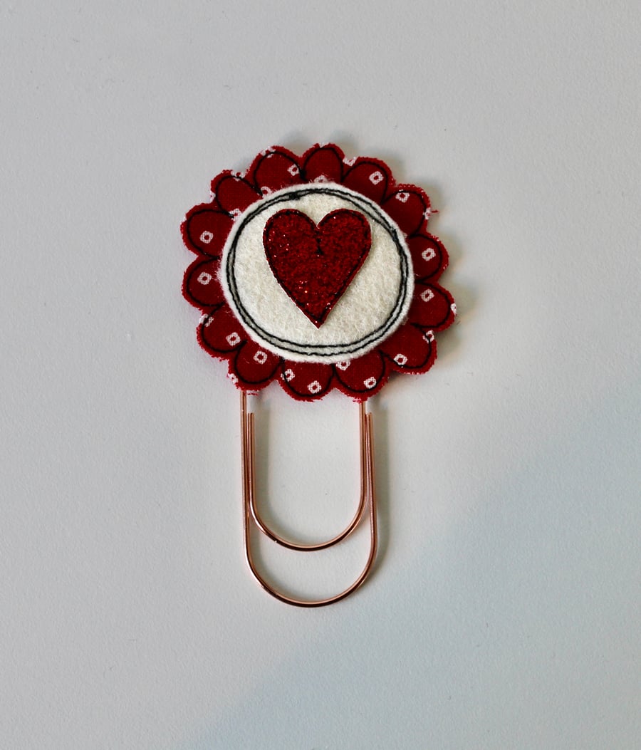Red Glittery Heart - Handmade Bookmark