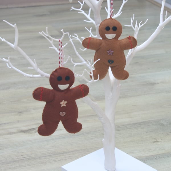 Festive Felt Gingerbread Man Tree Decoration with button embellishments