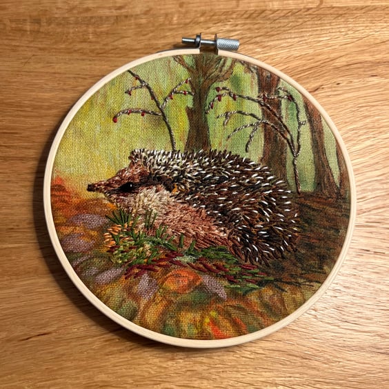 Hedgehog hand embroidered hoop art