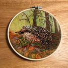 Hedgehog hand embroidered hoop art