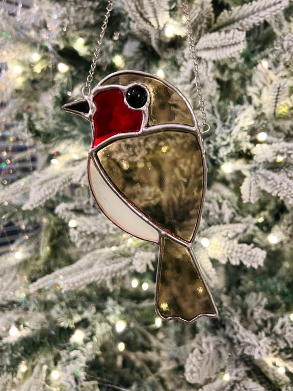 Stained Glass Robin songbird - Christmas decoration bird lover gift 