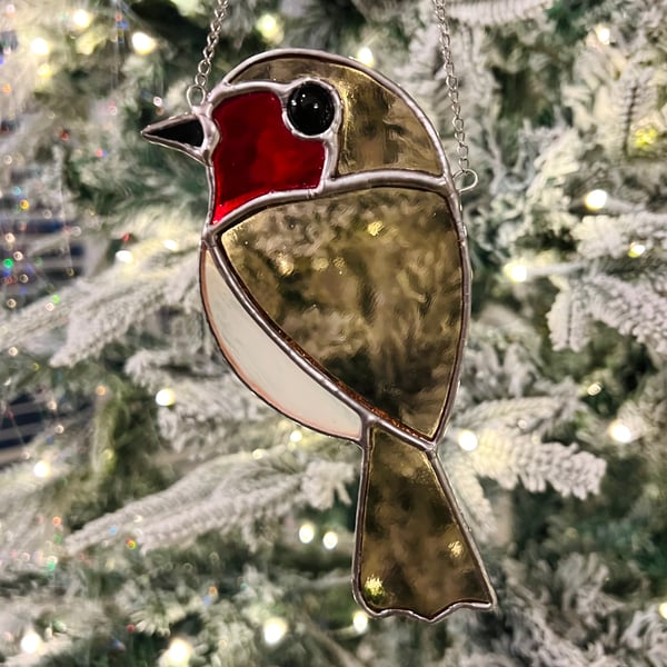 Stained Glass Robin songbird - Christmas decoration bird lover gift 