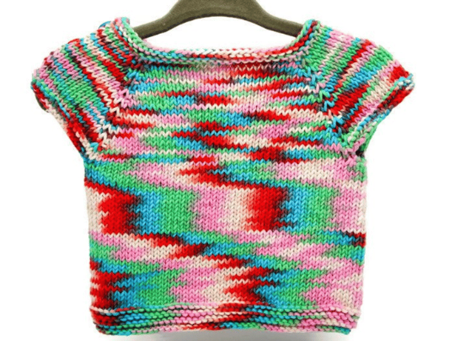 Hand Knitted Baby Top - multi-colour cotton - 3-6months