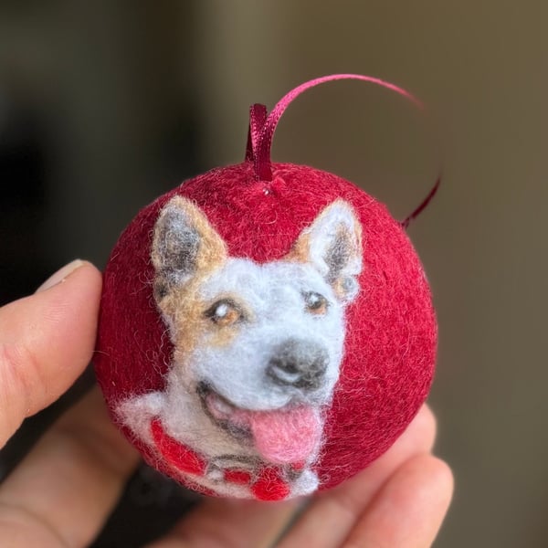 Custom Pet Portrait, 6cm Bauble, choose your favourite colour background