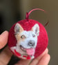 Custom Pet Portrait, 6cm Bauble, choose your favourite colour background
