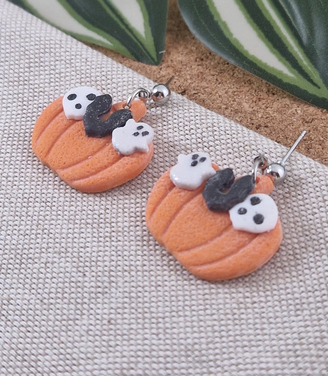 Pumpkin Polymer Clay Earrings: Halloween