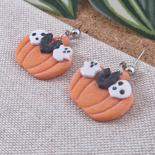 Pumpkin Polymer Clay Earrings: Halloween