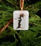 Unique Handcrafted Christmas Card with Artisan Fused Glass Penguin Tree Decorati