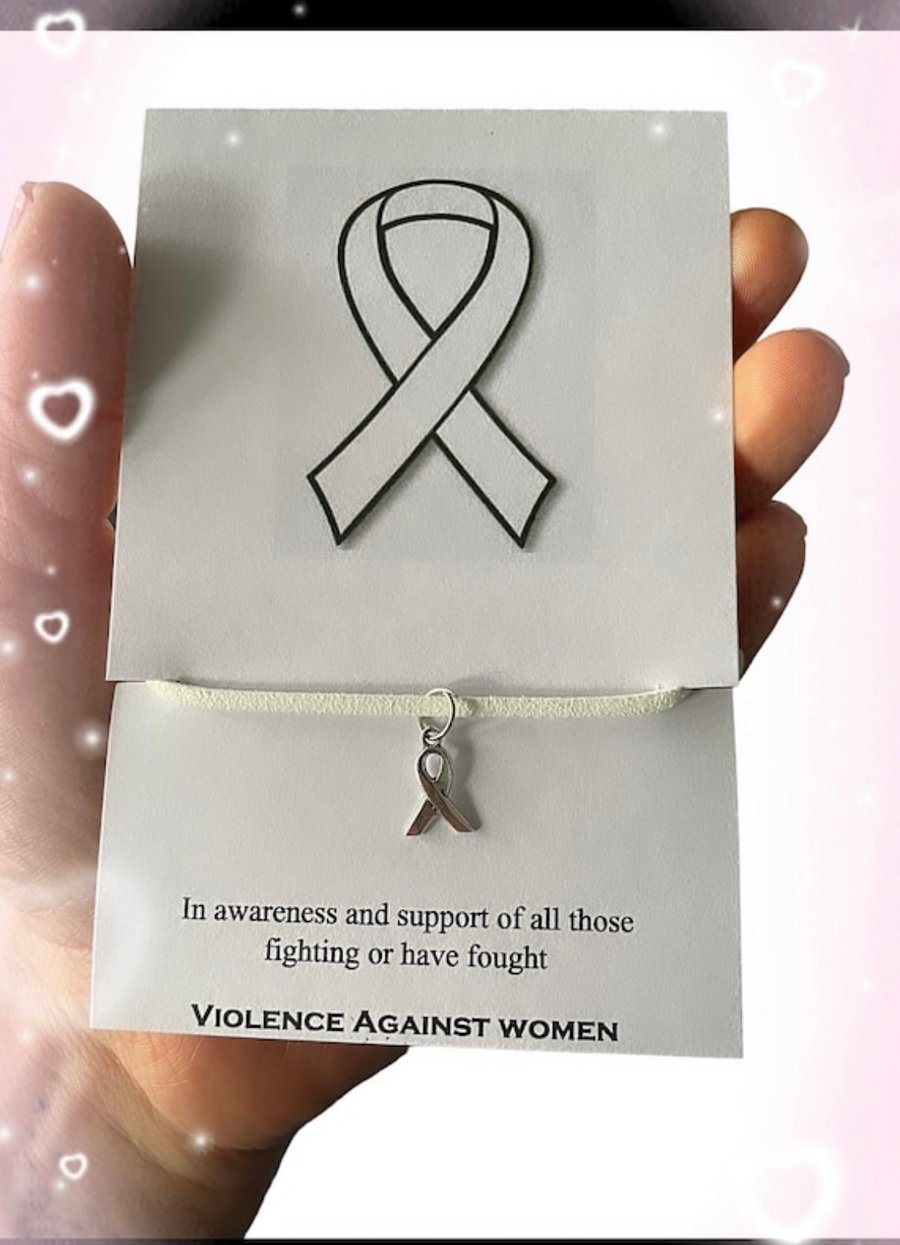 Violence against women corded ribbon charm wish bracelet gift