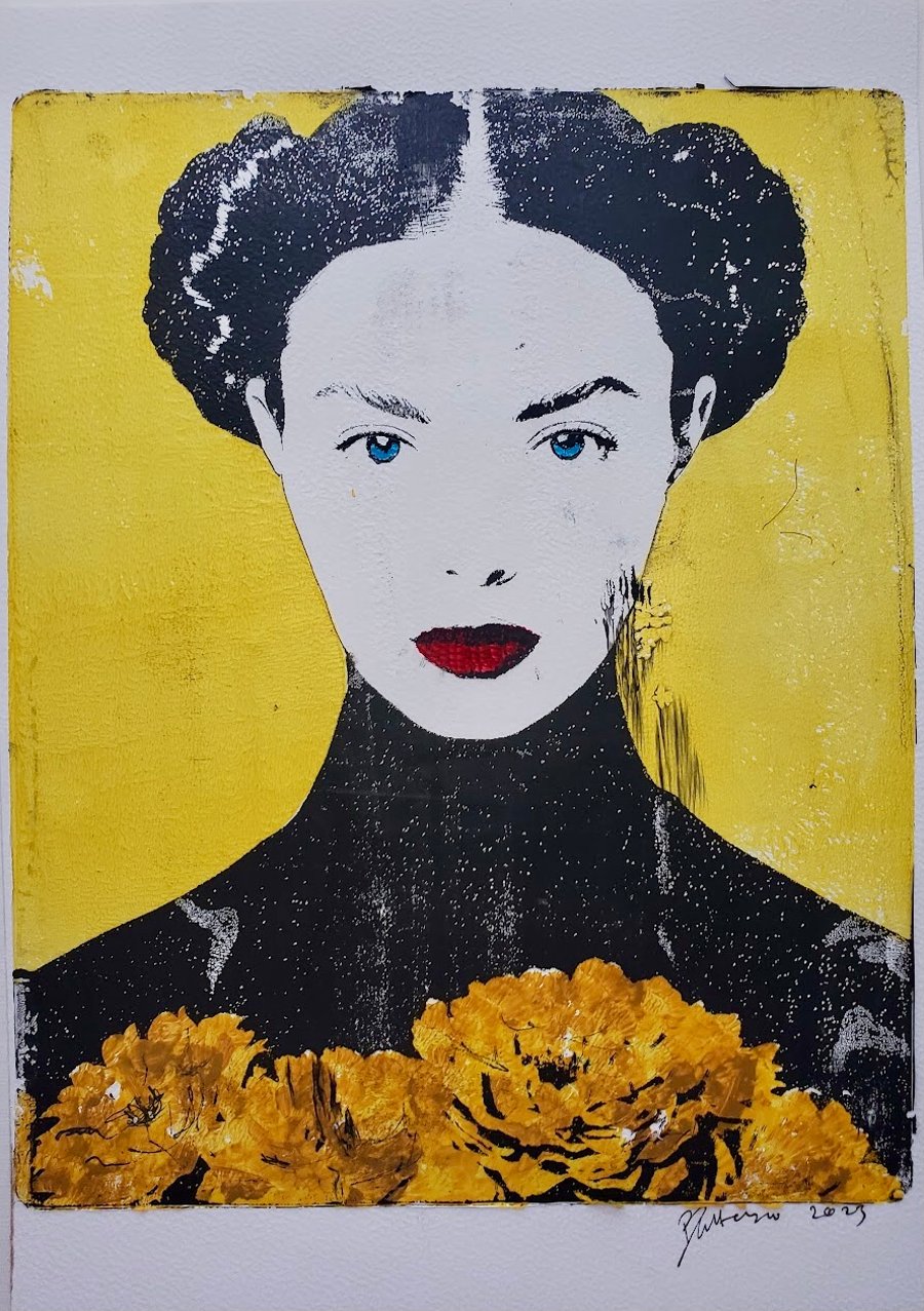 Golden chrysanths Monoprint