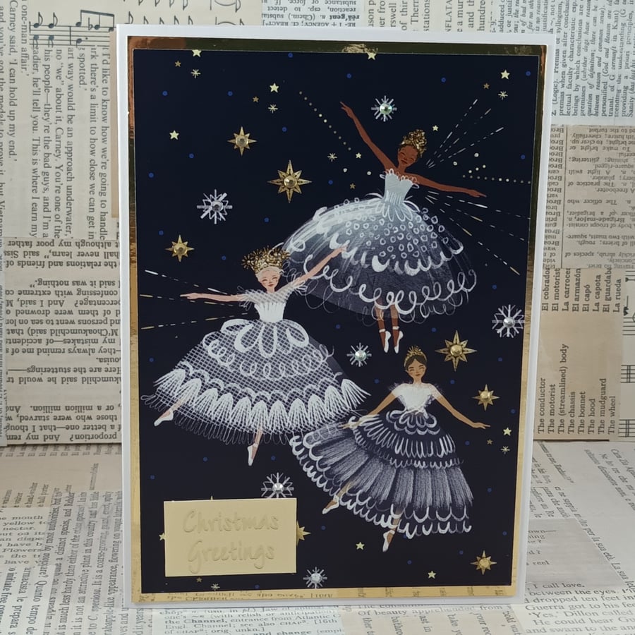 Handmade Christmas card - Christmas fairies