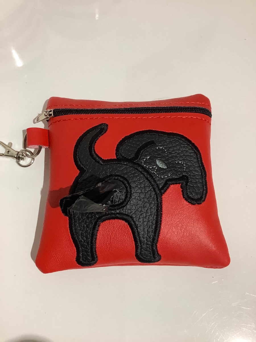 Embroidered Labrador Red faux leather dog poo bag ,dog walking,