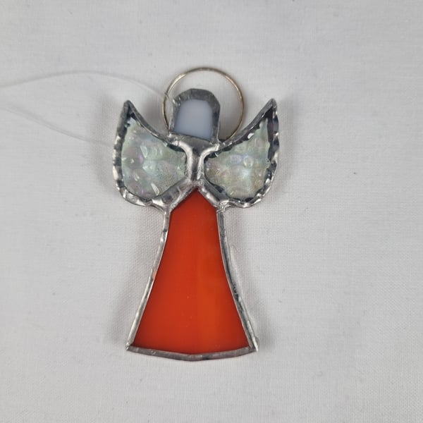 553 Stained Glass Small Orange Skirt Angel - handmade hanging decoration.