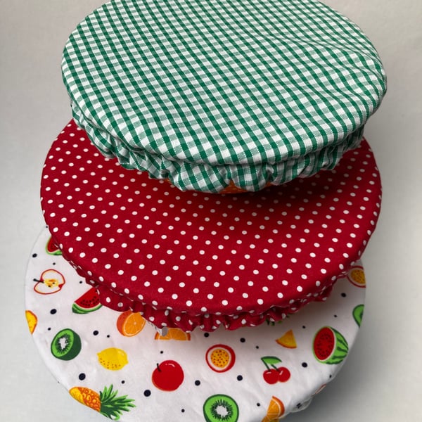 Reusable bowl covers - set of three. Fresh and fruity