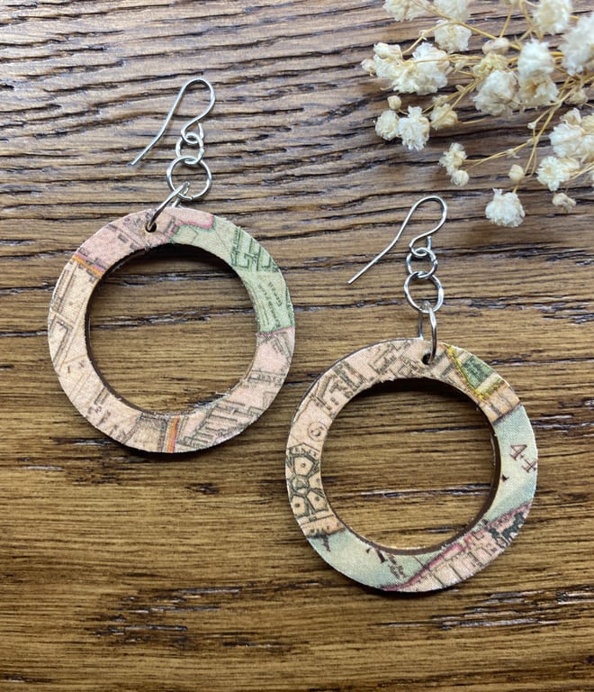 Liberty of London fabric and recycled wooden earring hoops