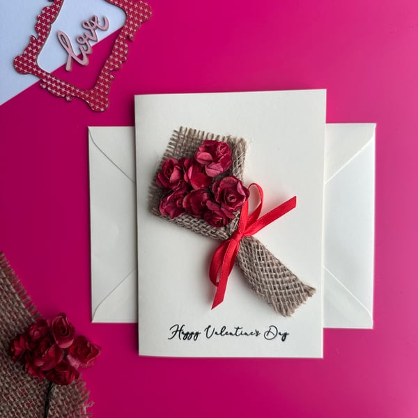 Romantic red rose bouquet Valentine's Day card for wife flower keepsake gift