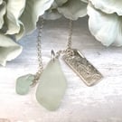 Aqua Scottish Sea Glass and Silver Necklace