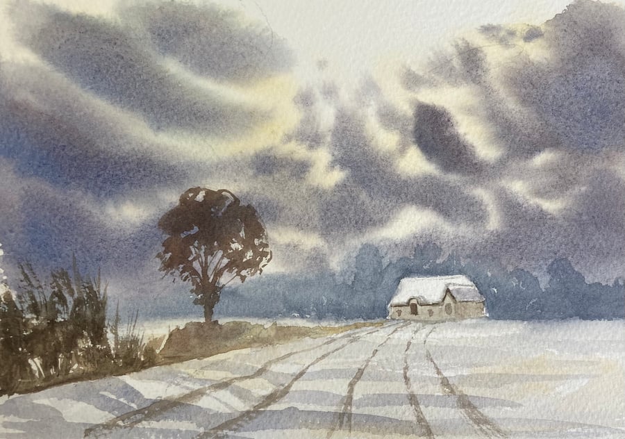 Winter farm (Pure original watercolour) A4 size