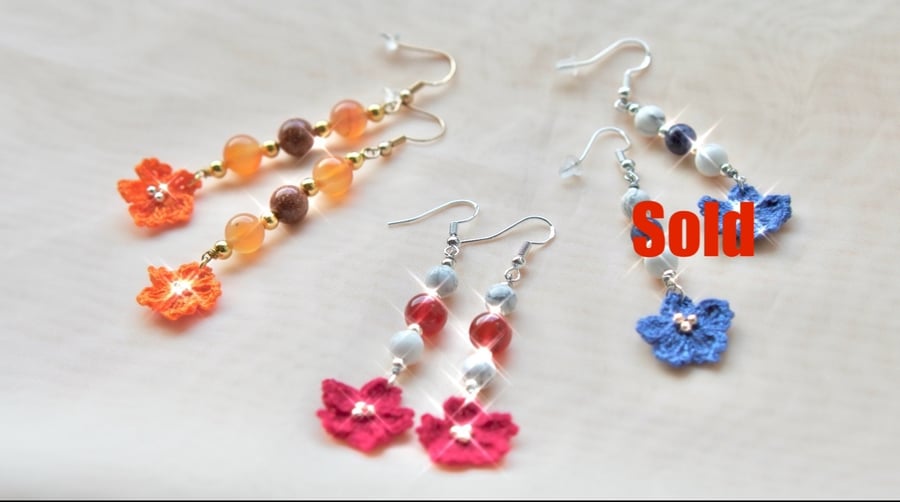 Howlite, Red Carnelian, lapis lazuli, Orange Carnelian, Sandstones Earrings 