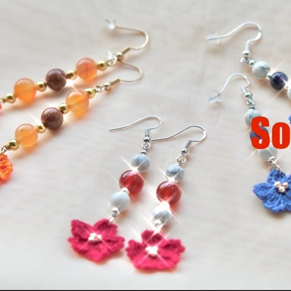 Howlite, Red Carnelian, lapis lazuli, Orange Carnelian, Sandstones Earrings 
