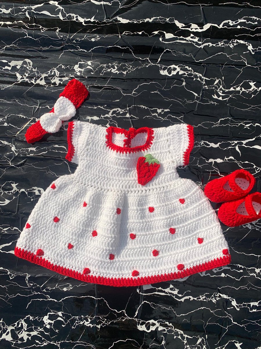 Strawberry Delight Crochet Baby Dress Set