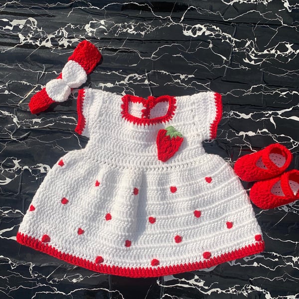 Strawberry Delight Crochet Baby Dress Set