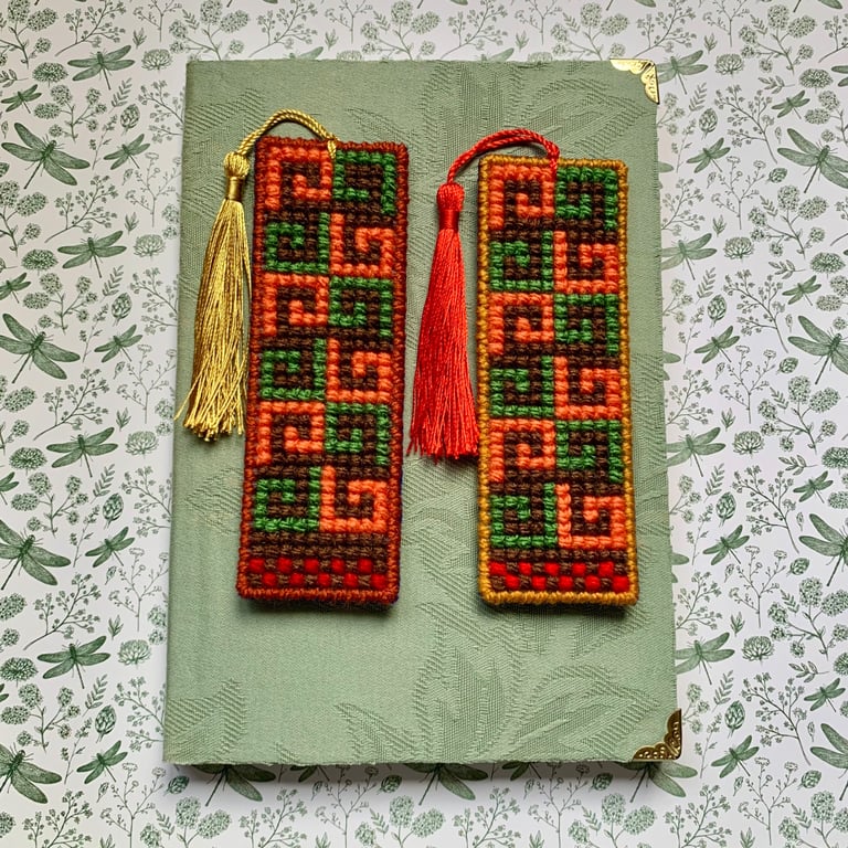 Set of 2 Handmade Celtic Design Inspired Cross Stitch Bookmark Book Lover Gift