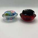 A Pair of Vintage Upcycled Glass Decorative Small Pin Cushions