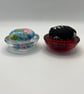 A Pair of Vintage Upcycled Glass Decorative Small Pin Cushions