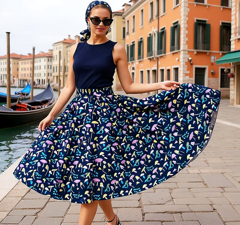 1950s Vintage Retro Rockabilly Circle Skirt mushroom print, women's sizes 10-26 