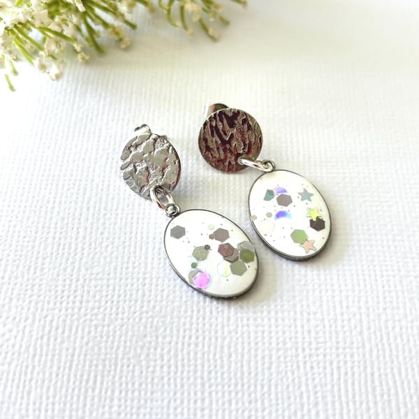 Stainless Steel Oval Drop Earrings 