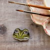 Frog face laser cut wooden brooch
