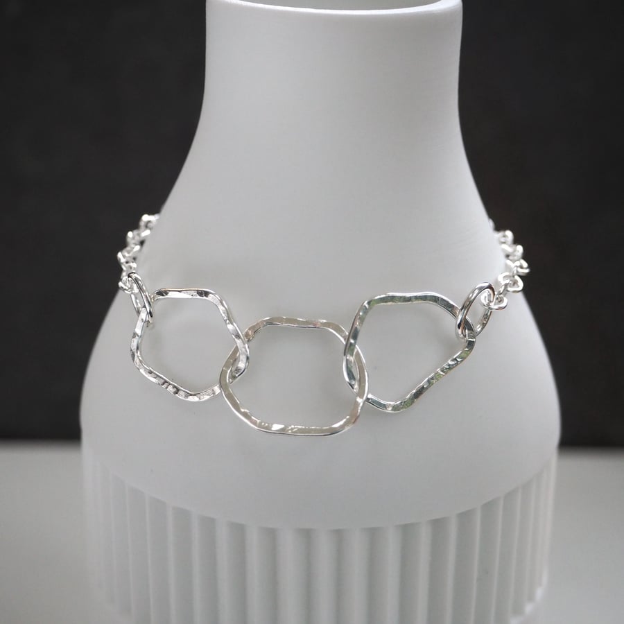 Sterling Silver Three Link Bracelet, 30 Birthday Gift, 3 Year Anniversary