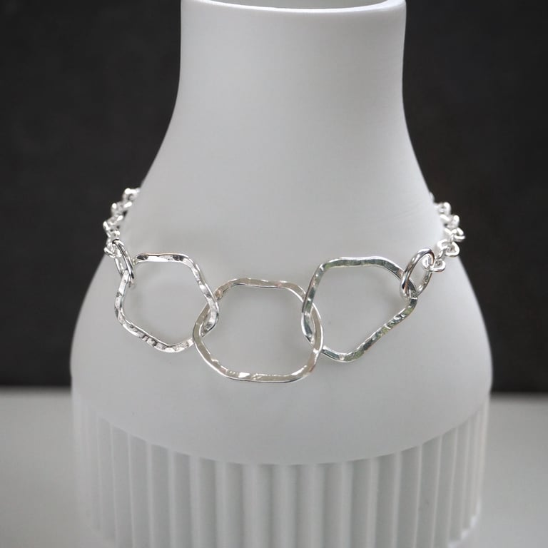 Sterling Silver Three Link Bracelet, 30 Birthday Gift, 3 Year Anniversary
