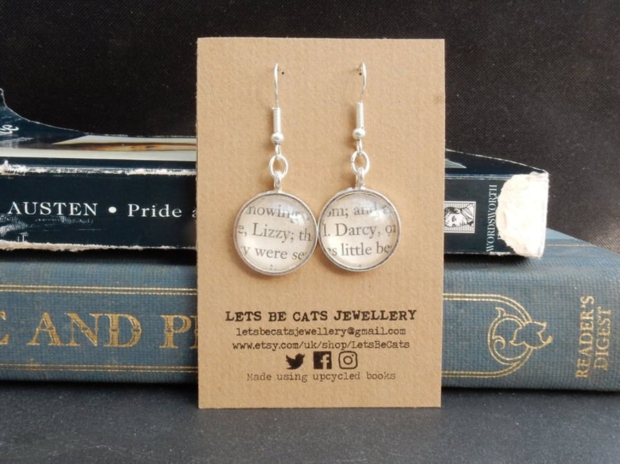Pride and Prejudice earrings literary gift for Jane Austen book lover