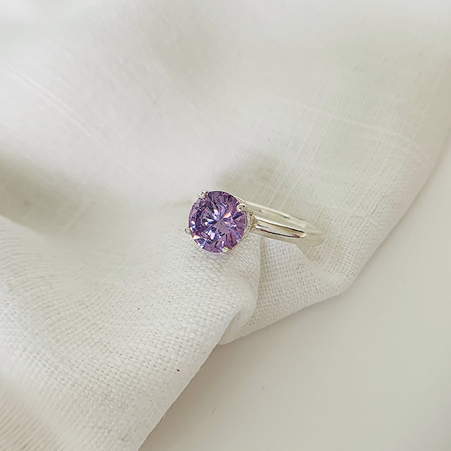 Light Purple Cubic Zirconia Statement Cocktail Ring Eco Sterling Silver