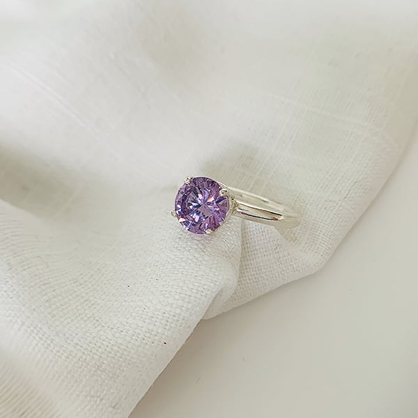 Light Purple Cubic Zirconia Statement Cocktail Ring Eco Sterling Silver